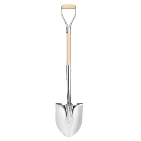 Polished Chrome Ceremonial Shovel For Groundbreakings And Ribbon Cuttings, 27 Inch D-Grip With American Ash Handle, 14-Gauge Steel Blade