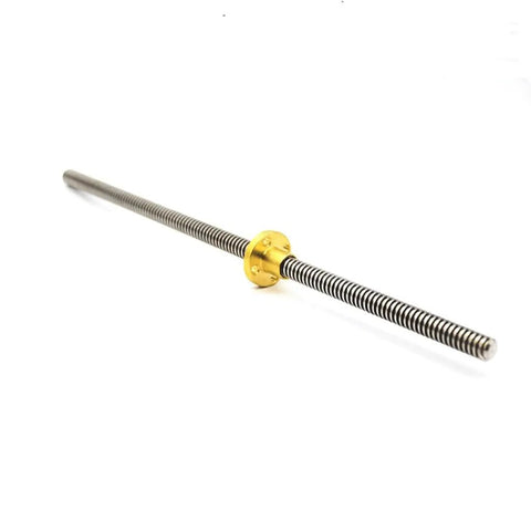 Heavy Duty T10 Acme Lead Screw Built Tough From Real 304 Stainless Steel With A Snappy 2mm Pitch And Smooth 8mm Lead That Runs Like Butter For Your CNC Router Or 3D Printer Rig Plus Includes A Nylon Nut, viewed from the side.