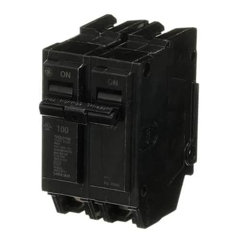 Single Q-Line THQL21100 100A Double-Pole 120/240 VAC Plug-In Circuit Breaker, Thermal-Magnetic Common-Trip, front view