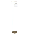 Go To 68 Inch Tall Arc Floor Lamp With Glass Shade In Brushed Brass And Milk White, showcasing modern design and soft glow.