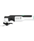 Eco Friendly Cordless Oscillating Multi Tool With 12V Max Muscle And Rapid Blade Swap Mechanism For Cutting Sanding Scoring And Home Ripping Jobs Around The Garage Or Yard side view of tool with blade