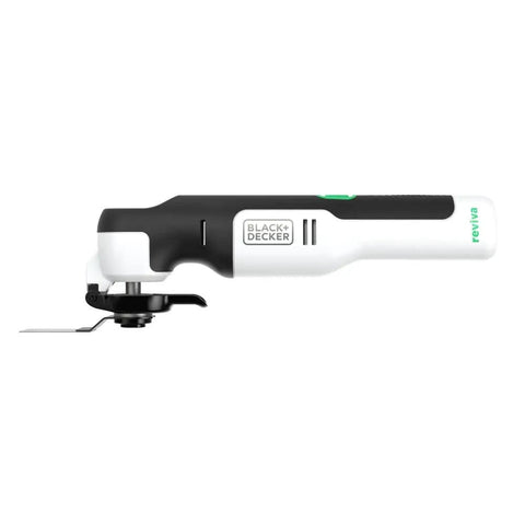 Eco Friendly Cordless Oscillating Multi Tool With 12V Max Muscle And Rapid Blade Swap Mechanism For Cutting Sanding Scoring And Home Ripping Jobs Around The Garage Or Yard side view of tool with blade