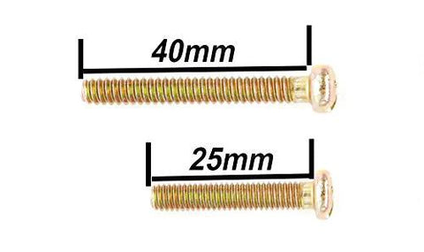 Two screws in 25mm and 40mm sizes from 8 Pack Black Vintage Dresser Drawer Knobs Pulls For Cabinets And Cupboards With 1.25 Inch Single Hole Hardware Zinc Alloy Handle Set Includes 16 Screws In Two Lengths 25mm And 40mm