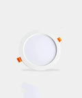 ELUKHT Recessed Lighting Housing Trim Kits Commercial Round White Ultra-Thin LED Recessed Downlight Aluminum embedded with orange clips.