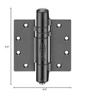 Front view of a 4.5 inch black heavy duty adjustable self-closing door hinge, fire rated and full mortise, part of a 3 Pack for everyday doors.