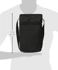 Insulated Baby Bottle Bag And Breastmilk Cooler Keeps Six Milk Bottles Chilled With Ice Pack Portable Two Compartment leak proof bag held by a person.