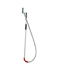 Heavy Duty Manual Toilet Auger Six Foot Steel Drain Snake With Long Handle To Burst Through Stubborn Clogs In Residential Drains And House Sewer Lines Without Any Hassle with a steel handle and red tip.