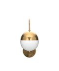 Front view of Mid Century Modern Wall Sconce With Switch Gold Brass Finish Easy Plug In Wall Light With Opal White Glass Globe
