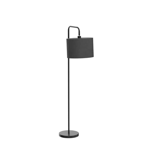 Barden 58 Inch Floor Lamp in Black Finish With Dark Gray Velvet Shade Rotary On Off Switch Sleek Minimalist Bridge Arm Lighting