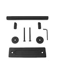 Matte Black Barn Door Handle Set For Sliding Doors, Ultra Thin.02 Inch Backplate, Heavy Duty Steel Hardware components displayed