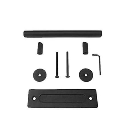 Matte Black Barn Door Handle Set For Sliding Doors, Ultra Thin.02 Inch Backplate, Heavy Duty Steel Hardware components displayed
