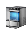 Large Capacity Countertop Ice Maker With No Fuss Self Cleaning And Three Liter Detachable Tank Churning Out Fresh Nugget Ice Quickly, sleek stainless steel design.
