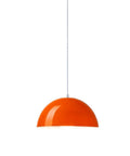 Glossy Dome Semicircle Hanging Lamp, Colorful Ceiling Pendant Light Fixture, Minimalism Metal Lighting, Industrial Chandelier for Kitchen Island Sink Dining Room Counter(Orange 2, 13.7in) with adjustable white cord.