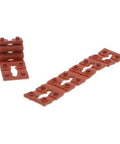 Professional Grade Spacer PE Clam Fifty Pack Featuring Metallic Alloy Polyethylene For Hassle Free Install And Kick Butt Space Control On Every Tight Setup Daily in red color.