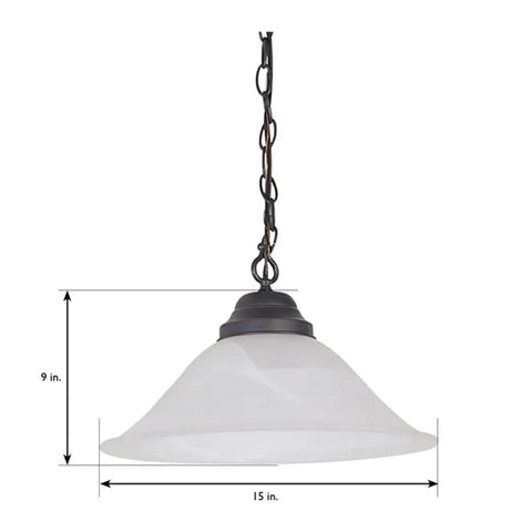 Oil Rubbed Bronze Pendant Light With Alabaster Glass Shade, Dimmable And Flexible Install, Hardwired Or Plug In, dimensions shown