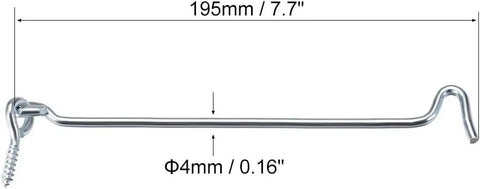 Hook and Eye Closure Swivel Gate for Wooden Door Window with Snap Lock, 195mm long, carbon steel material.