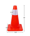 12 Pack 18 Inch PVC Traffic Cones For Road Work And Parking Lot Safety, Weighted Hazard Markers, Fluorescent Orange With 4 Inch Reflective Strips