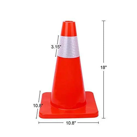 12 Pack 18 Inch PVC Traffic Cones For Road Work And Parking Lot Safety, Weighted Hazard Markers, Fluorescent Orange With 4 Inch Reflective Strips