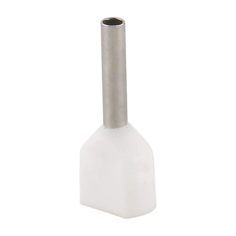 Twin Insulated Ferrule Crimp Connectors For Heavy Duty 22 AWG 0.5 MM2 Copper Wire Pin Cord End Terminals TE0508 White Close-up