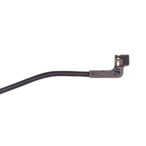 Side view of brake pad wear sensor for Chevy Colorado with mounting bracket and wiring, black.