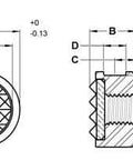 Technical drawing of Carbide Tipped Round Gripper, 16 Mm Diameter, 12 Mm Height, Fine Finish, 1/2 Inch Pad Diameter, flat view