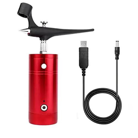 Slick Portable Marker Airbrush Sprayer Kit For Smooth Coloring And Hassle Free Paint Swapping With Fine Mist Coverage And Universal Adapter Connector For Top Tier Model Crafting Gear in red with USB charger.