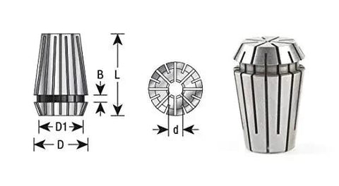 Diagram and photo of Quarter Inch Dia Spring Collets ER20 CO276 Industrial Grade For CNC Milling And Machining.