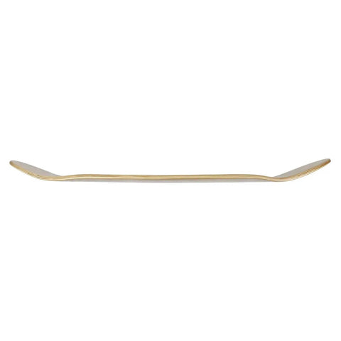 Side view of Blank Skateboard Deck With Premium 7-Ply Maple Construction, Natural Wood Finish, 7.63 Inch Wide Board.