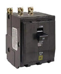 Front view of QOB340 3 Pole Miniature Circuit Breaker 240 VAC And 48 VDC, 40 A, 10 kA Interrupt Rating, heavy duty MCB