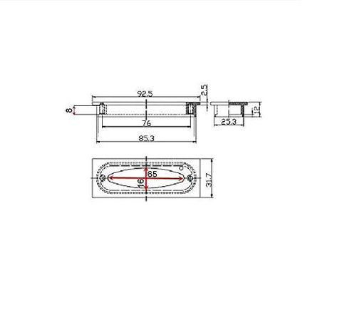 Technical drawing of Brushed Nickel Modern Recessed Cabinet And Drawer Pull Handle, 3-Inch Center-To-Center, dimensions detailed.