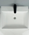 USZWBY Vessel Sinks White Ceramic Balcony Wall-Mounted Sink top view of square bathroom washbasin with black faucet