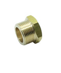 Brass pipe reducer adapter, 3/8 in NPT female to M22x1.5 male, single piece, side view