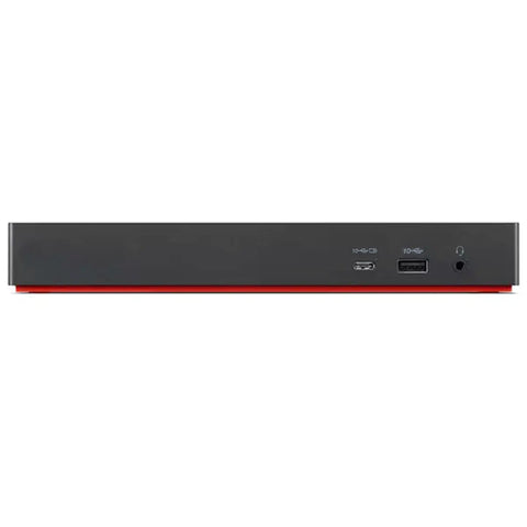 Close-up of the Badass Thunderbolt 4 Docking Station with USB-C and audio ports, showcasing the sleek design and connectivity options.