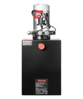 Beefed Up 12V DC Double Acting Hydraulic Power Unit For Dump Trailers, 20 Quart Steel Reservoir, front view