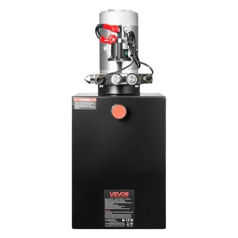 Beefed Up 12V DC Double Acting Hydraulic Power Unit For Dump Trailers, 20 Quart Steel Reservoir, front view