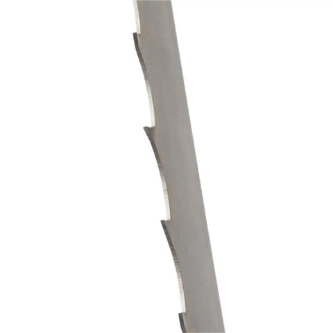 Premium M42 Bandsaw Blades 5 Pack Built Tough For Real Woodworkers Featuring A Sharp 10 Degree Hook And 1.15T Thickness close-up of blade edge.