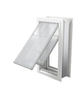 Premium Wall Mount Pet Door In White Xl featuring a flexible double flap design and magnetic seal for pets.