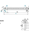 Technical diagram of Ball Splines With One End Threaded, One End Stepped And Threaded, One End Tapped, 10mm X 300mm for precision motion