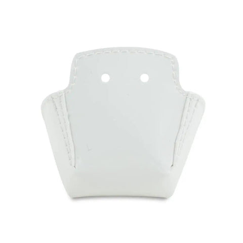 White PU Leather Roller Skate Toe Guard for Derby and Figure Skates, front view with two holes, in abrasion resistant design.