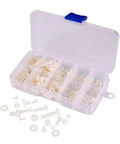 Nylon Screw Nut Washer Assortment Kit M2 To M5 With 270 Pieces In Clear Plastic Box open with contents displayed