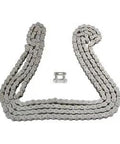 Premium #40ss Stainless Steel Roller Chain Measure 10 Feet Length Plus Free Conting Links For Tough Jobs Heavy Duty Machinery Repair And Upgrade laid out in a loop.