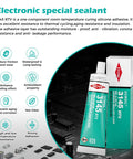 Heavy Duty High Temp Waterproof Sealed RTV Silicone Adhesive 90ml 3oz For Electronics Housings Battery Panels Mil A 46146 Grade Non Flow Room Temperature Cure Electrical Moisture Sealant That Works Like A Dream product packaging next to circuit board.