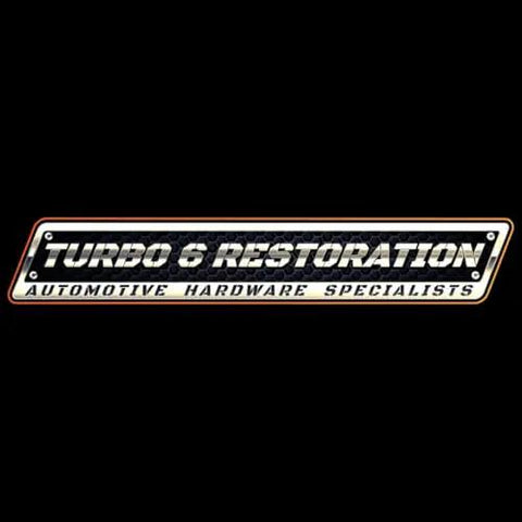 Turbo 6 Restoration Automotive Hardware Specialists logo on black background