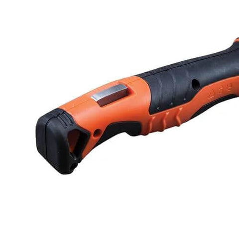 Klein Tools folding jab saw handle, orange and black, with lockback and tether hole