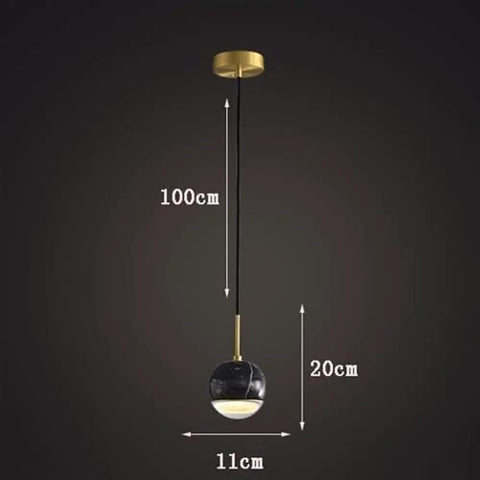 LTNANJE Modern LED Small Natural Stone Pendant Light Fixture featuring black marble ball and brushed brass, measurements 11cm by 20cm.
