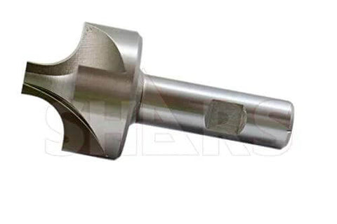HSS corner-rounding end mill, side view, 3/8 in shank, 3/4 in radius