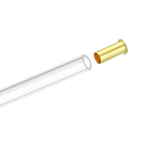 Fifty Pack 1/4 Inch Brass Compression Fittings For 4mm Tubing Inserts Sleeves And Bracket Joint Kit For Air Water And Gas Lines Durable Corrosion Resistant Reusable Ferrule Connectors For DIY Plumbing, brass sleeve beside clear 4mm tube
