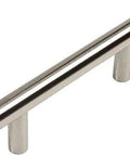 25 Pack Satin Nickel Cabinet Bar Pull Handles, Euro Style 3 Inch Hole Centers, 5 3/8 Inch Overall Length, 1/2 Inch Bar Diameter, 1 3/8 Inch Projection, Includes 1 Inch Mounting Screws, Individually Polybagged.