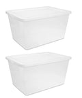 Clear Plastic Storage Containers With Snap Lids 58 Quart Medium Organization Bins in a double pack for versatile storage solutions.