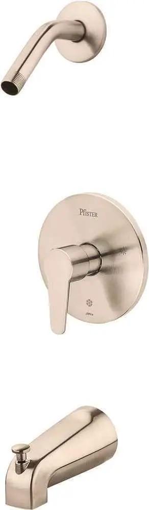 R89070K Brushed Nickel Modern 1-Handle Tub And Shower Trim Kit with wall flange, handle, tub spout, and shower arm visible